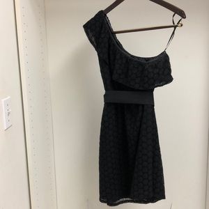 MM Couture Dress One-Shoulder Black Eyelet Size L